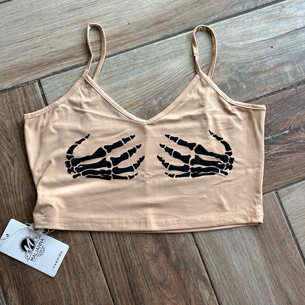 New women’s beige skull hands bralet bra small tank top